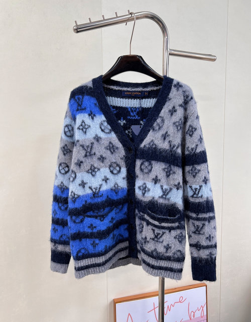 Louis Vuitton Luxury Mohair Blend Cardigan with Monogram Pattern, V-Neck Silhouette