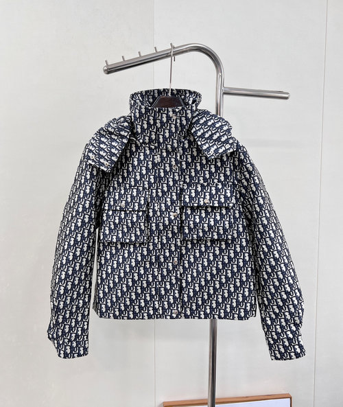 Dior Classic Monogram Jacquard Short Jacket with Needle Embroidery