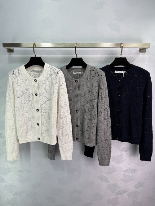 Dior Long Sleeve Knitted Cardigan with Star-Button Decor and Textured Style