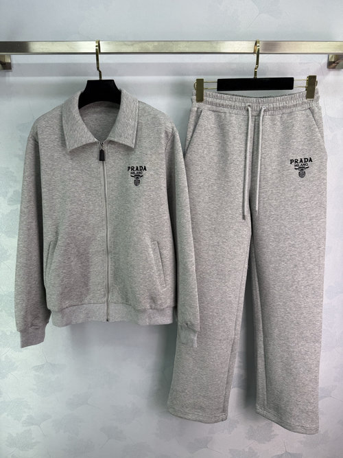 Prada Hooded Jacket and Straight-Leg Pants Set with Embroidery