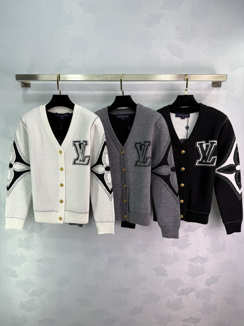 Louis Vuitton Color-Block Logo V-Neck Knitted Cardigan with Contrast Edge