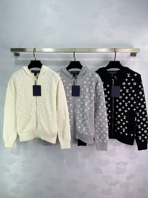 Louis Vuitton Custom Cashmere Knit Hoodie with LV Monogram Embroidery, Chic