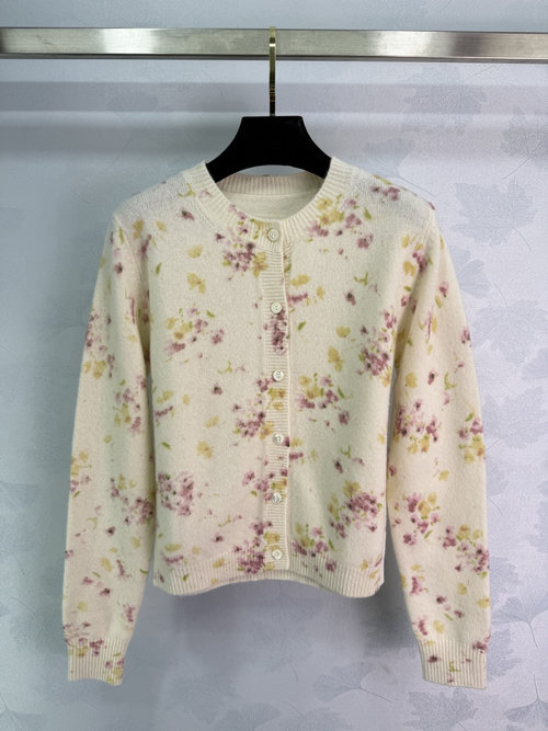 Prada Artistic Floral Print Knit Cardigan with Totem Logo