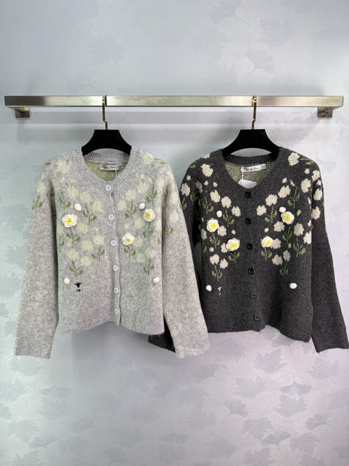 Dior Custom Knitted Cardigan with Flower Embroidery and Bee Logo