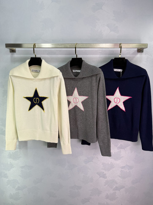 Dior Starry Color-block Knitted Turtleneck Sweater with Elegant Silhouette