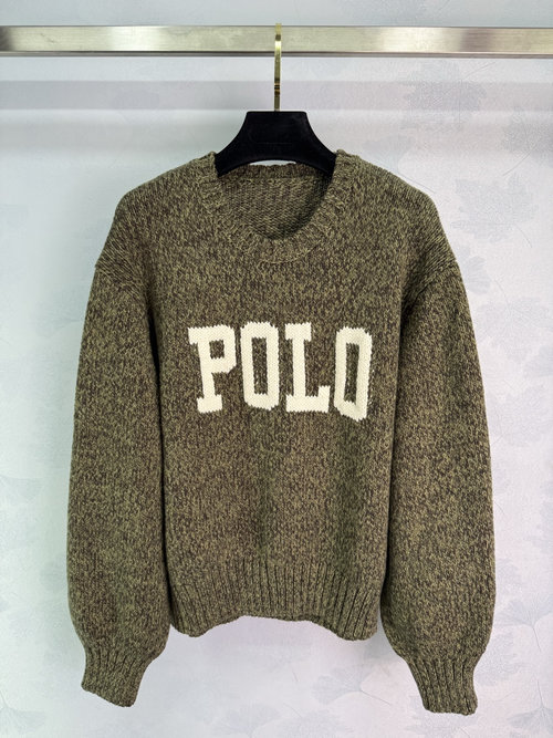 Polo Ralph Lauren Knit Sweater with Large Letter Embroidery, Round Neck, Relaxed Fit, Drop Shoulder Long Sleeves