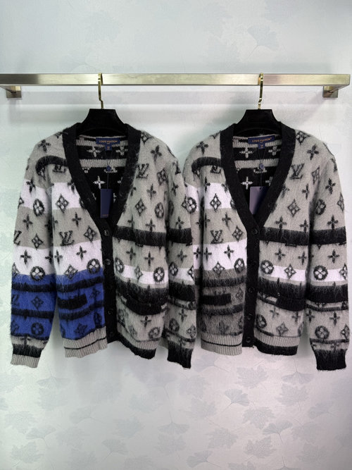 Louis Vuitton Custom Imported Mohair Knit Cardigan with Gradient Argyle Pattern