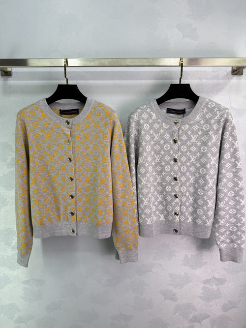 Louis Vuitton Comfortable Round-Neck Knit Cardigan with Logo Jacquard