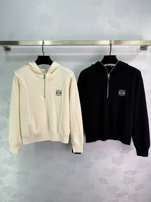 Loewe Hooded Cardigan with Classic Logo and Half-zip