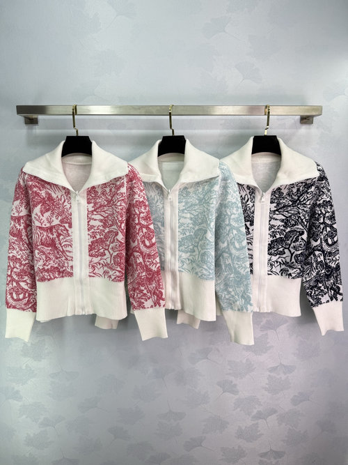 Dior Ruǐ Jungle Series Reversible Collared Knit Cardigan, High-End Design
