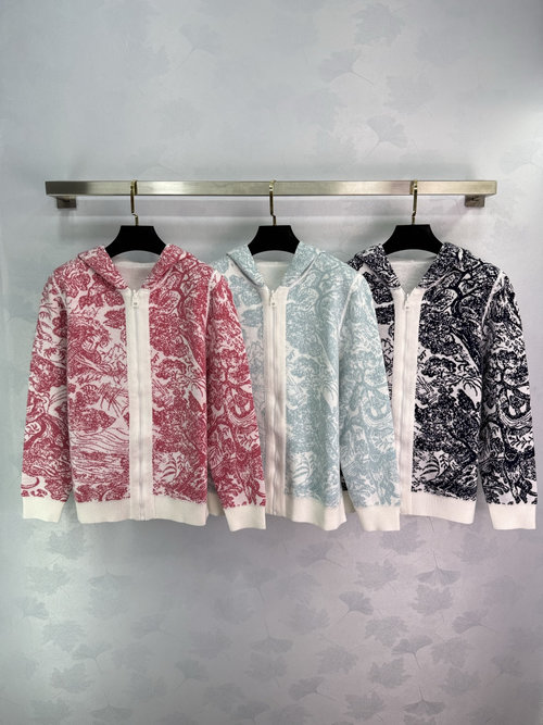 Dior Ruǐ Jungle Series Reversible Hooded Knit Cardigan, Elegant and Breathable