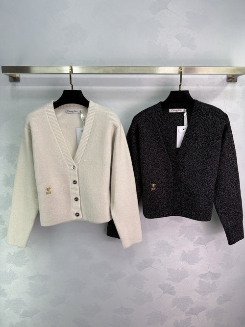 Dior V-Neck Cardigan with Golden Bee Embroidery, Soft and Comfortable Fabric, Exquisite Workmanship