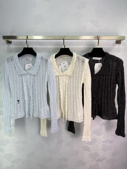 Dior Ruffled Collar Knit Cardigan with Spider Embroidery and Slim Fit