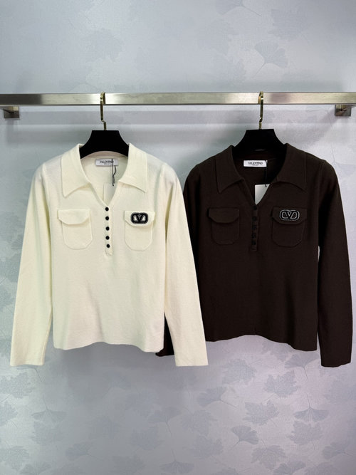 Valentino Classic Logo Embroidered Cardigan with Turn-down Collar Design