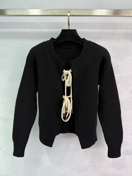 Louis Vuitton V-Neck Knitted Cardigan with Unique Bow Accent