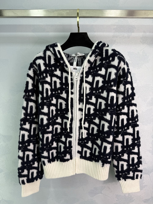 Dior Hooded Color-Block Logo Jacquard Cardigan with Timeless Design