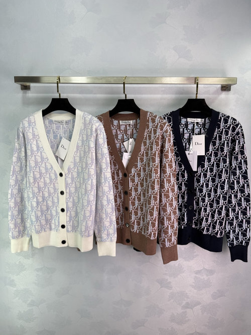 Dior Soft Knitted V-Neck Cardigan with Signature Letter Jacquard Weave