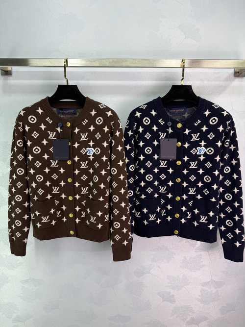 Louis Vuitton Vintage Floral Pattern Knit Cardigan with Gold Buttons