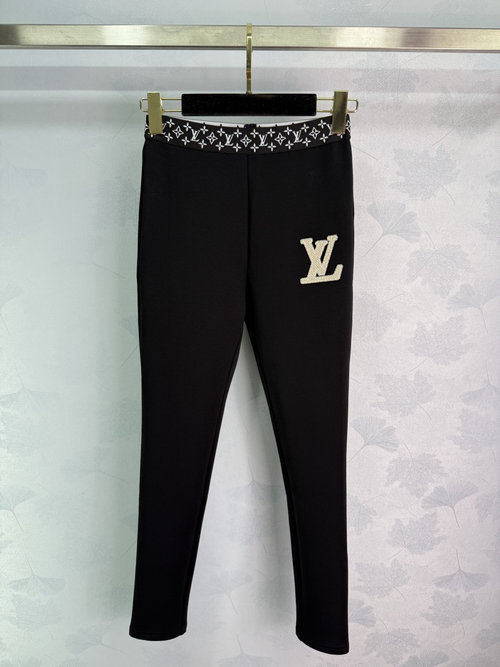 Louis Vuitton Black Fitted Leggings with Letter-Embroidered Elastic Waistband