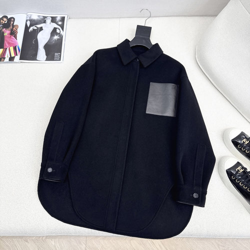 Loewe Handmade Woolen Coat with Lambskin Details and Elegant Design