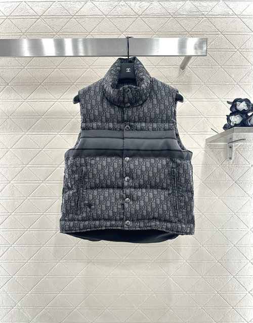 Dior Double-Sided Collared Down Cotton Vest, Custom Fabric, Classic Check Pattern