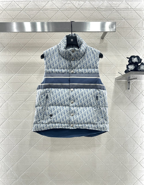 Dior Double-Sided Collared Down Cotton Vest, Custom Fabric, Classic Check Pattern