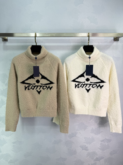 Louis Vuitton High Neck Knitted Pullover with Color-Block Logo Jacquard