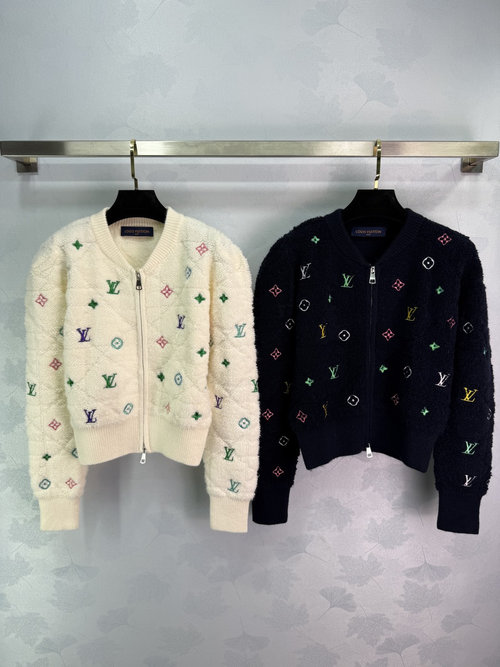 Louis Vuitton Colorful Logo Embroidered Cardigan with Checkered Back