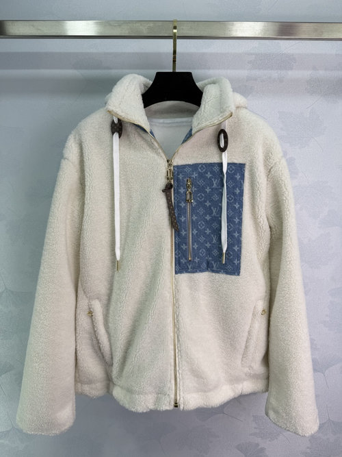 Louis Vuitton Teddy Bear Sherpa Jacket with Denim Monogram Patch