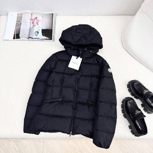 Moncler Stereo Waist-Contracted Down Jacket with Cap