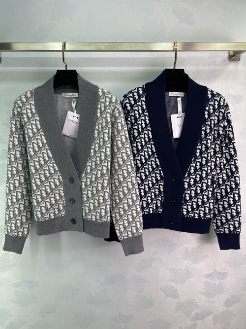 Dior Classic Monogram Knitted Cardigan with V-neck and Button Details