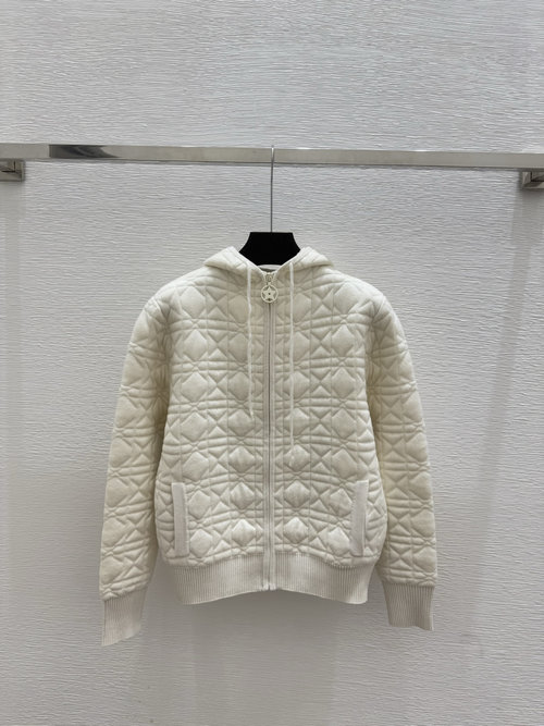 Dior White Hooded Cardigan with Back Butterfly Embroidery