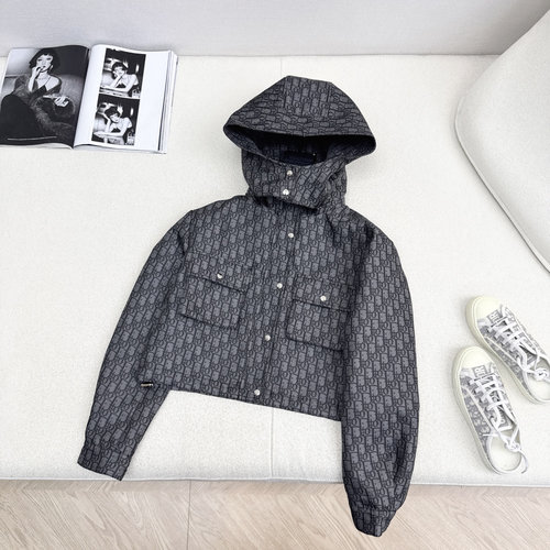 Dior Full-D Jacquard Short Hooded Jacket with Detachable Hat