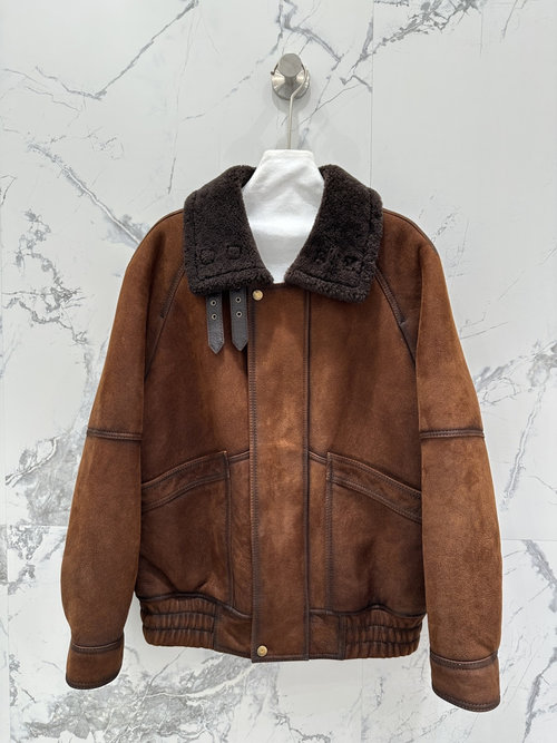 Yves Saint Laurent Exclusive Deer Velvet Merino Fur-Trimmed Moto Jacket