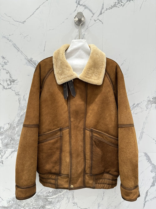 Yves Saint Laurent Exclusive Deer Velvet Merino Fur-Trimmed Moto Jacket