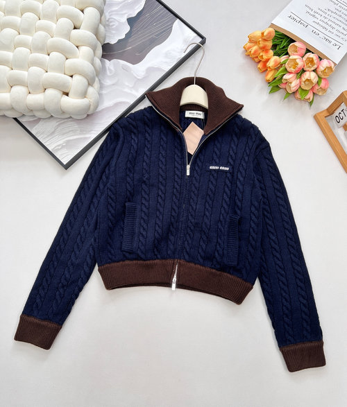 Miu Miu Customized Baseball Knit Coat with Letter Patch