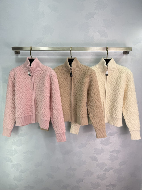 Louis Vuitton Jacquard Knit Cardigan with Four-Leaf Clover Buttons and Patterned Detailing