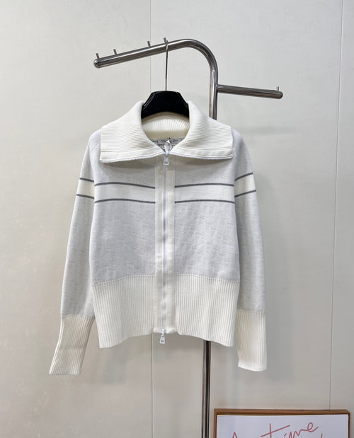 Dior Double-sided Jacquard Cashmere Collared Knit Cardigan with Dual Wearing Styles
