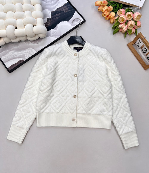 Louis Vuitton Knitted Cardigan Featuring Four-Leaf Clover Jacquard and Button Accents