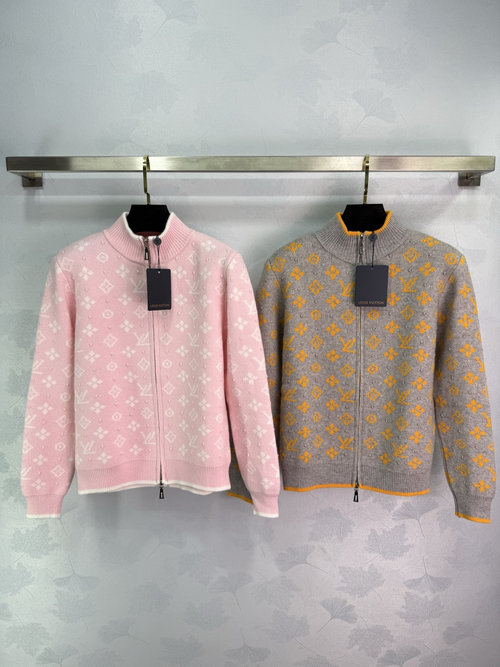 Louis Vuitton Stand Collar Jacquard Knit Cardigan, Versatile and Branded