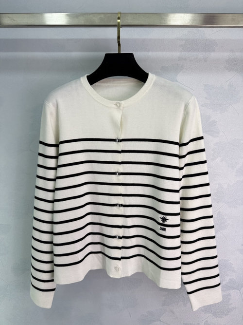 Dior Contrasting Stripe Knit Long-Sleeve Cardigan in Vintage College Style