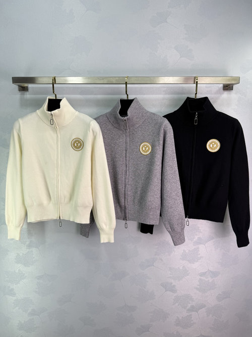 Louis Vuitton Zippered Knit Jacket with Embossed Logo, Slimming and Stylish