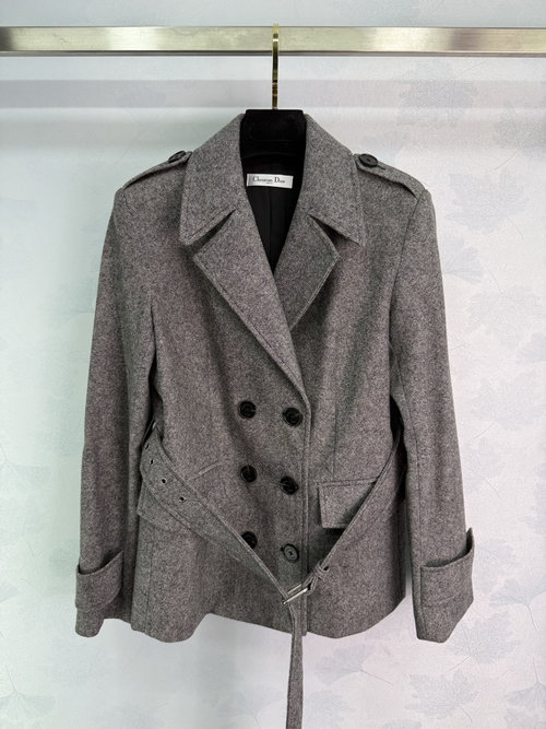 Dior Double-Breasted Belted Blazer with Custom Hardware, Elegant Cut