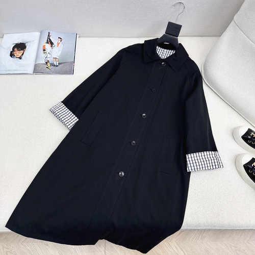 Miu Miu Stylish Elegant Inner Design Checked Long Trench Coat