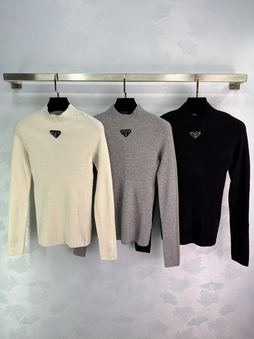 Prada Stand Collar Knit Top in Soft Cashmere with a Literary Aesthetic