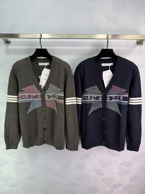 Dior V-Neck Knit Cardigan with Hooked Star Pattern, Sophisticated and Elegant