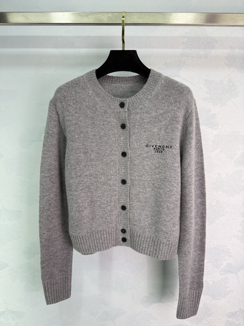 Givenchy Round-Neck Knit Cardigan with Chest Logo Embellishment