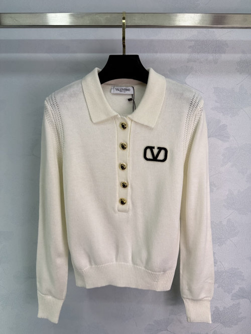 Valentino Contrast Collar Knit Sweater with Logo Accents - Refined and Chic