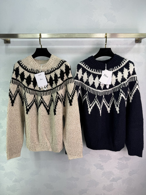Dior Cotton-Wool Blend Rhombus-Patterned Knitted Sweater with CD Logo