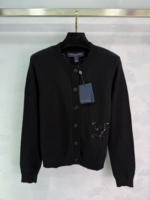 Louis Vuitton Diamond Lattice Knitted Cardigan with Subtle Brand Logo Details